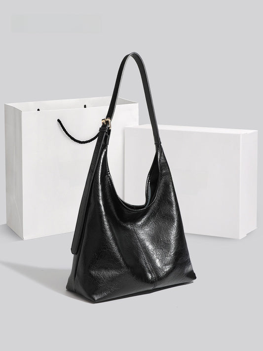 Women's Soft Leather Retro Tote Bag – Large Capacity Shoulder Handbag with Magnetic Closure
