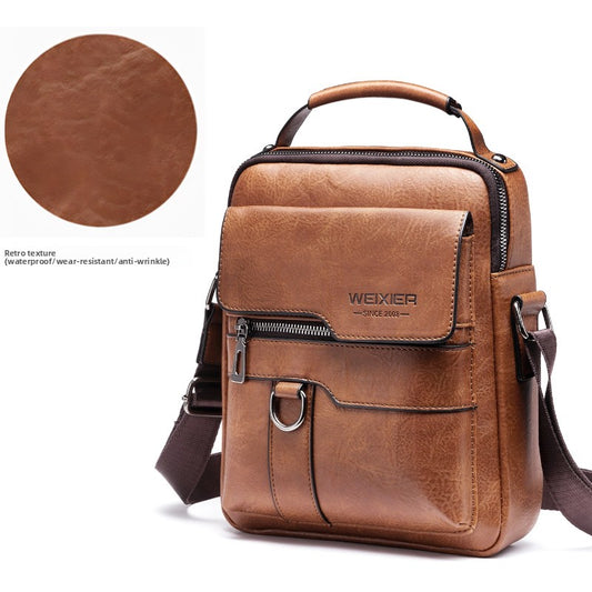 Retro Waterproof PU Leather Shoulder Bag for Men – Fits 8-Inch Tablet