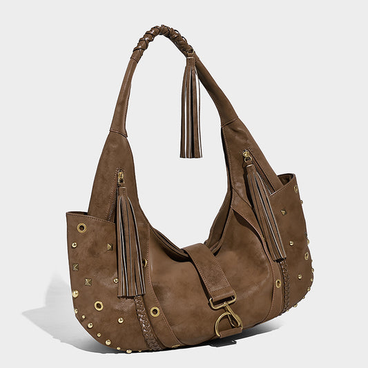 Women's Retro PU Leather Shoulder Bag – Vintage Tassel Zipper Bag