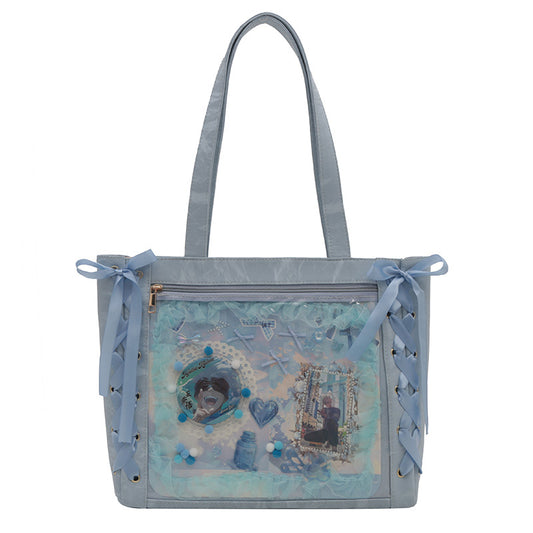 Women's Large Bow Tote Bag – Cute PU Leather Shoulder Bag with Zipper