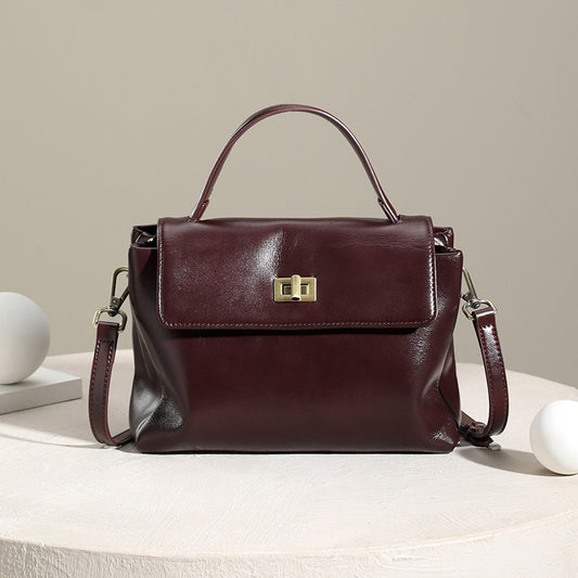 Top-Layer Cowhide Leather Crossbody Shoulder Bag with Latch Closure – 6 Colors