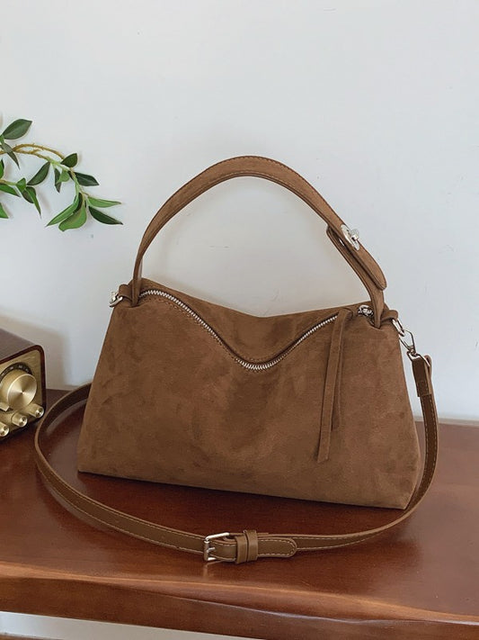 Women's Frosted Leather Crossbody Bag – Soft Matte Genuine Leather Shoulder Handbag with Zipper