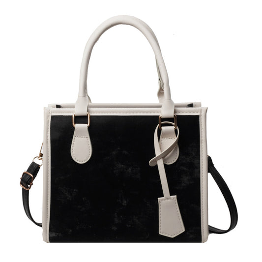 Contrast Color PU Leather Tote Bag with Flap Closure & Adjustable Strap