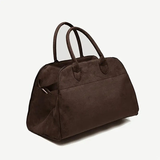 Retro Frosted Plush Tote Bag with Zipper & Secret Pocket – 39x25x27cm