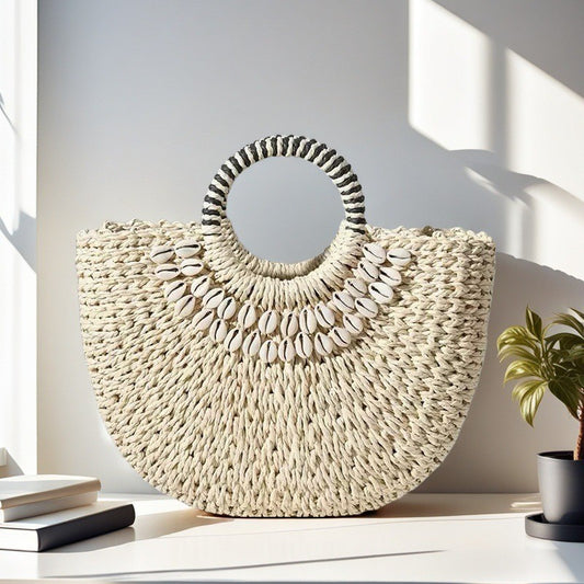Hand Woven Straw Shell Bag – Bohemian Beach Tote