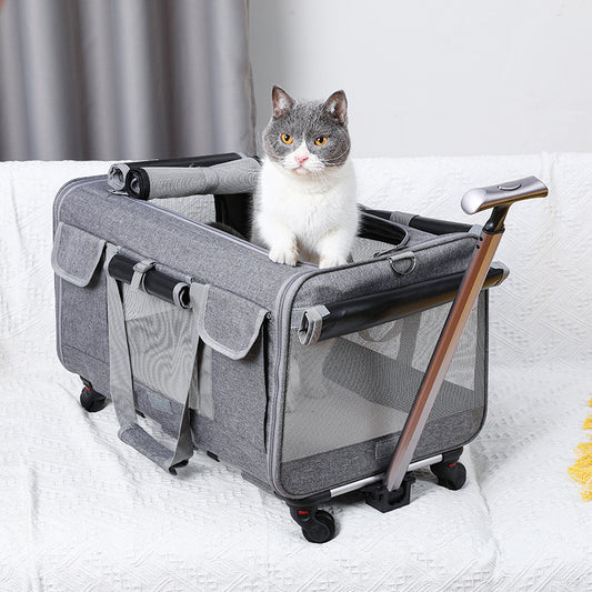 Foldable Pet Trolley Carrier Box – 50L Breathable Travel Bag for Cats & Dogs up to 17.5kg