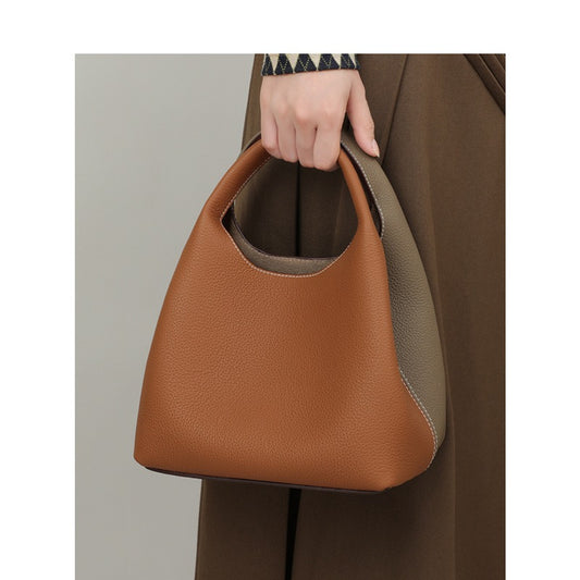 Genuine Leather Bucket Bag for Women – Soft Cowhide Shoulder & Crossbody Handbag