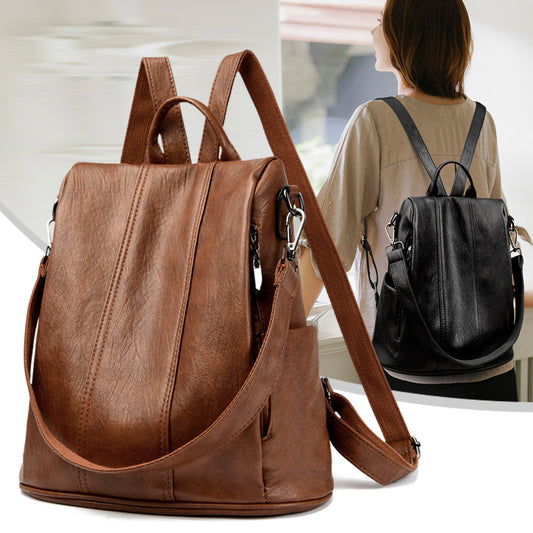 Genuine Leather Retro Backpack for Women – Large Anti-Theft Waterproof Cowhide Bag