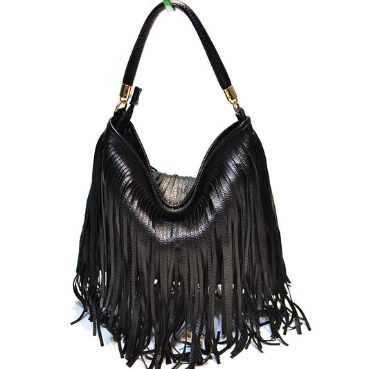 Women's Double-Sided Tassel Shoulder Bag – Soft PU Leather Crossbody Handbag
