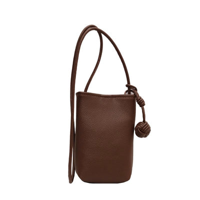 Embossed PU Leather Crossbody Phone Bag with Magnetic Clasp & Ball Pendant