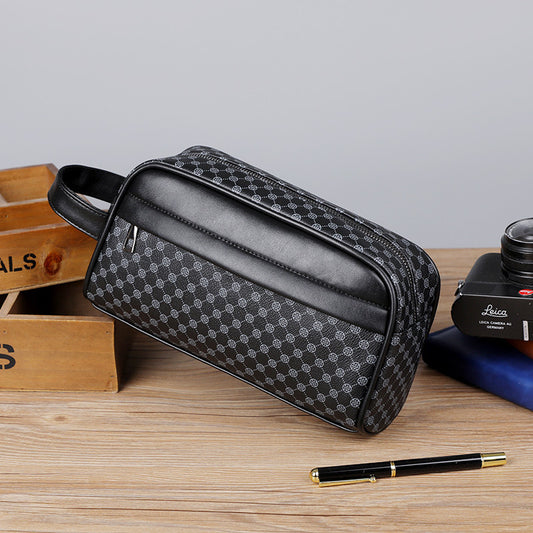 Men's Plaid Clutch Bag – Waterproof PU Handheld Bag for 8-Inch Devices