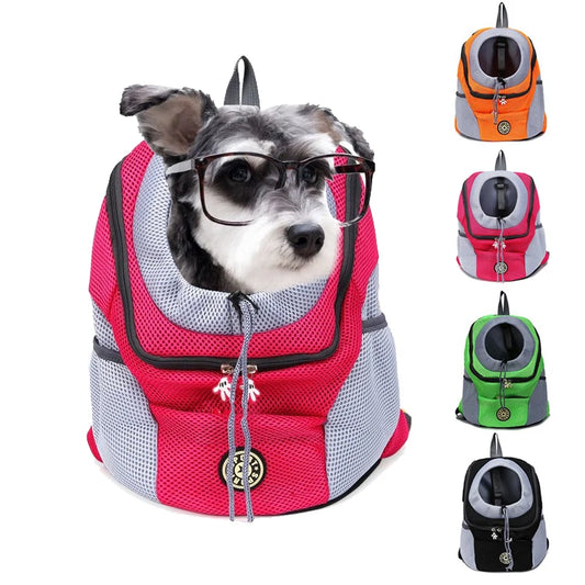 Mesh Double Shoulder Pet Backpack – Portable Travel Carrier for Dogs & Cats