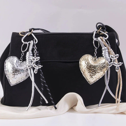 Heart Bow Keychain – Beaded Leather Bag Charm & Car Key Holder