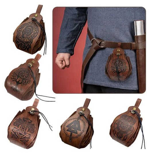 Genuine Leather Retro Drawstring Waist Bag & Coin Purse | Medieval Viking Money Pouch