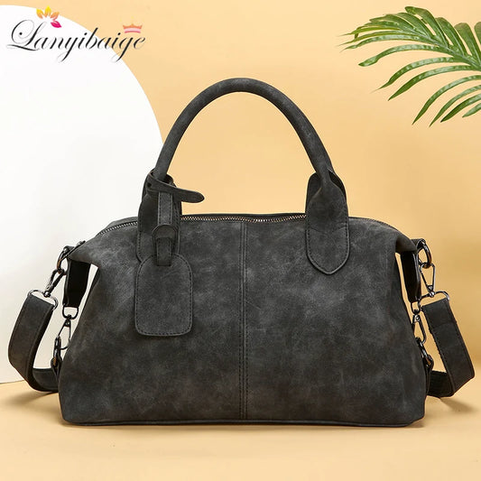 Women's PU Leather Bucket Shoulder Bag | Rivet Detail Vintage Tote with Dual Straps
