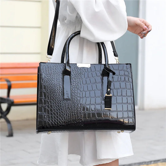 Patent Leather Women Messenger Bags Crocodile Female Crossbody Shoulder Hand Bags for Women High Quality Ladies Handbags