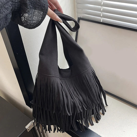 Faux Suede Shoulder Bag for Women – Fringe Tote Handbag | ALBA Bags