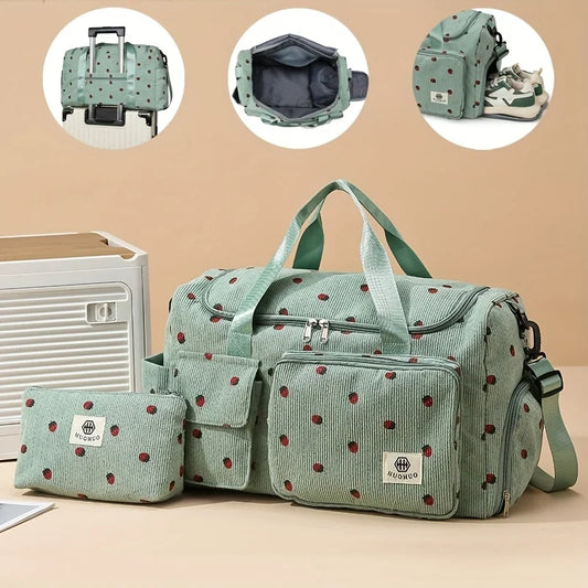 Large Capacity Corduroy Travel & Crossbody Bag for Women | Lightweight Foldable Sports Fitness Duffle