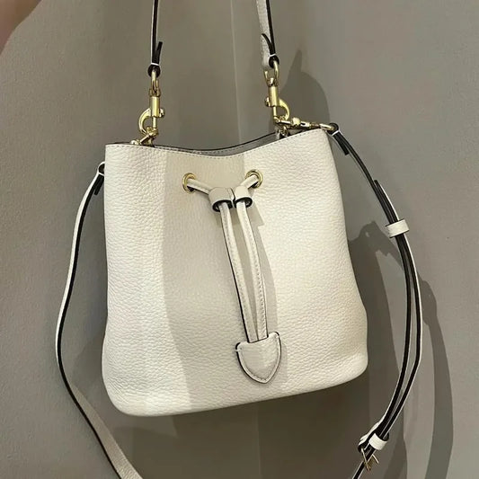 Women's Genuine Leather Drawstring Bucket Bag | Casual Crossbody Clutch Shoulder Handbag
