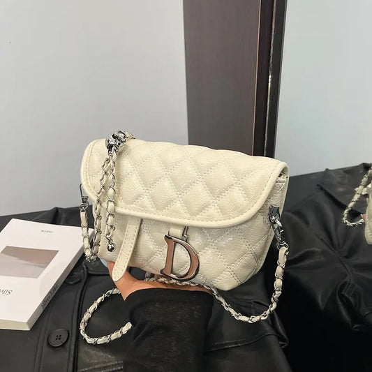 Women's Genuine Cow Leather Quilted Square Mini Bag | Minimalist Sequin Flap Shoulder Crossbody Handbag