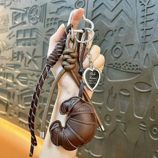 Cute Croissant Leather Keychain | Bread Shape Bag Pendant Charm