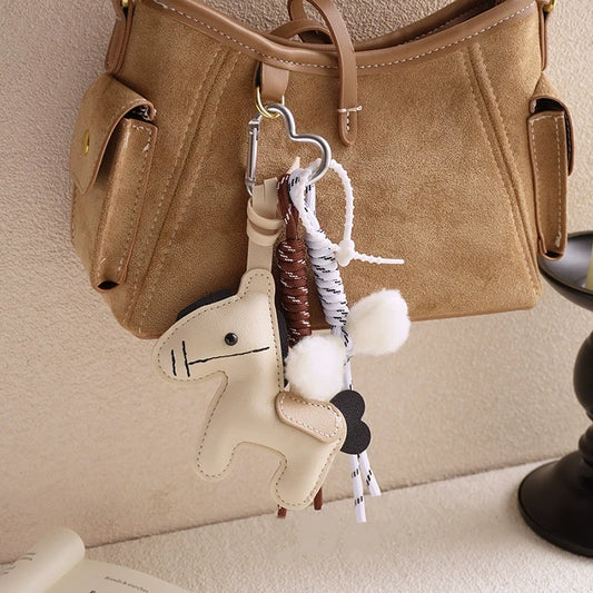 PU Leather Pony Keychain | Braided Rope Plush Bow Bag Pendant