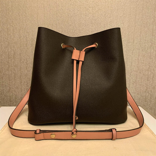 Women's Genuine Leather Bucket Bag | Floral Crossbody Shoulder Purse