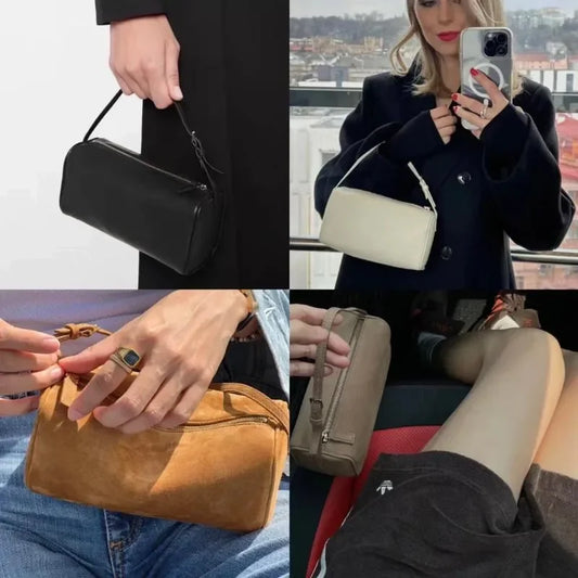 Genuine Sheepskin Leather Bucket Shoulder Bag for Women | Retro Small Purse