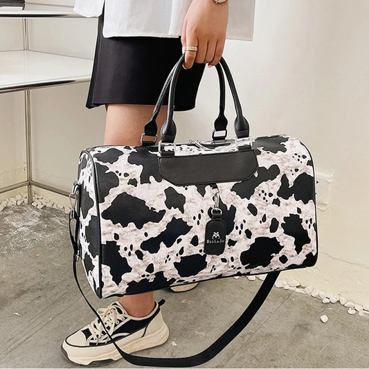 Animal Print Gym Duffle Bag for Women | Zebra & Cow Pattern Travel Tote