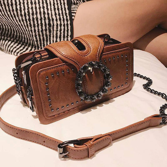 Vintage Rhinestone Buckle Crossbody Bag for Women | Punk Rivet Purse