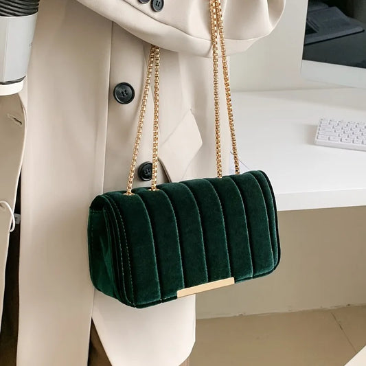 Velvet Crossbody Shoulder Bag for Women | Chain Strap Satchel Handbag