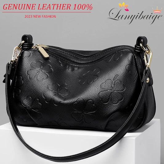 Women's Genuine Leather Crossbody Bag | Floral Vintage Casual Tote Shoulder Handbag
