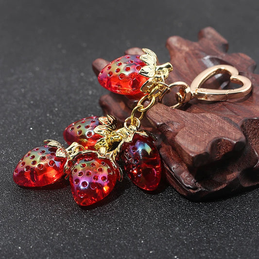 Strawberry Keychain Bag Charm | Resin Fruit Pendant for Women