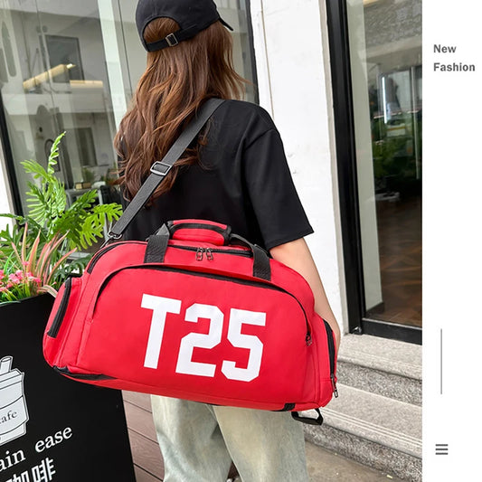 T25 Sports Backpack for Women Man Gym Handbag Fitness Travel Tote Yoga Shoe Shoulder Duffle Portable Weekend Knapsack Bag