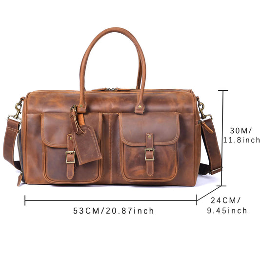 Vintage Crazy Horse Cowhide Leather Duffel Bag for Men | Handcrafted Weekender Gym Travel Bag