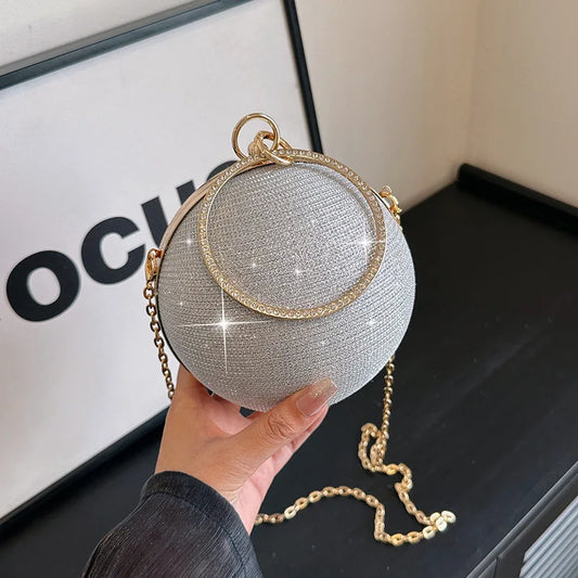 Sparkling Round Ball Crossbody Bag for Women | Mini Metallic Evening Handbag