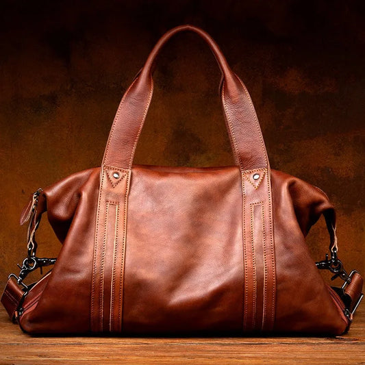 Men's Top Grain Cowhide Leather Travel & Crossbody Bag | Luxury Genuine Leather Handbag Luggage