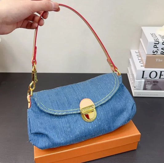 Genuine Leather Mini Denim Chain Crossbody Bag for Women | Vintage Shoulder Handbag