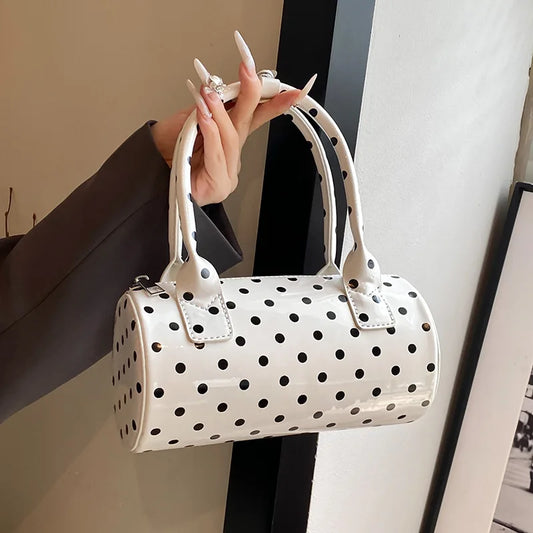 Polka Dot Boston Bag for Women | Cute Lacquer Leather Shoulder Bag