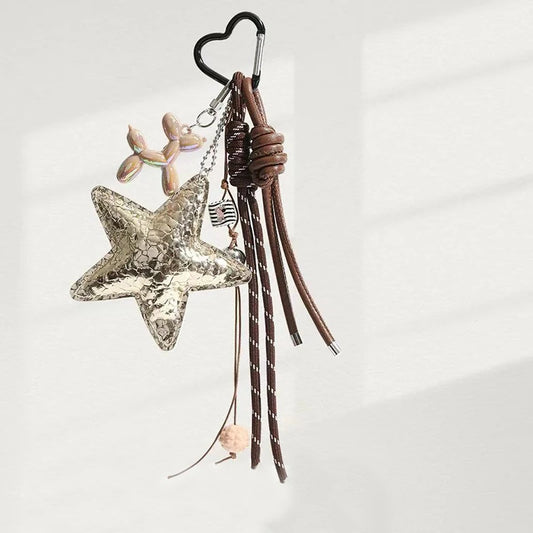 Starfish & Balloon Dog Leather Keychain | Bag Charm Accessory