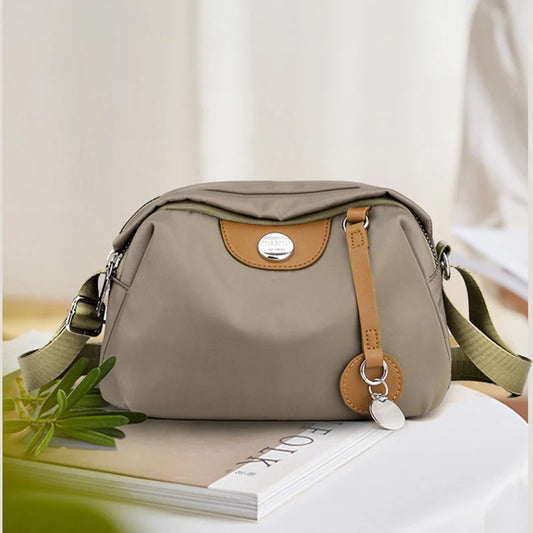 Waterproof Nylon Crossbody Shoulder Bag for Women | Solid Color Handbag