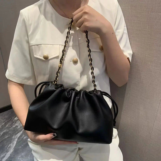 Women's Genuine Cowhide Ostrich Pattern Cloud Bag | Soft Bucket Shoulder Crossbody Handbag