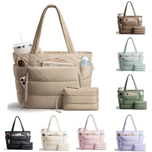 Women's Large Capacity Polyester Tote Bag | Lightweight Water-Resistant Multi-Pocket Commute Mom Shoulder Bag