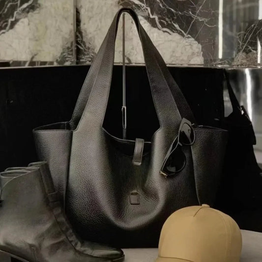 Women's Genuine Sheepskin Leather Large Tote Bag | Y2K Grained Shoulder Handbag for Travel & Shopping
