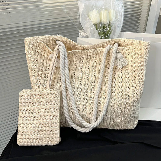 Large Capacity Straw Tote Bag for Women | Summer Beach Bag
