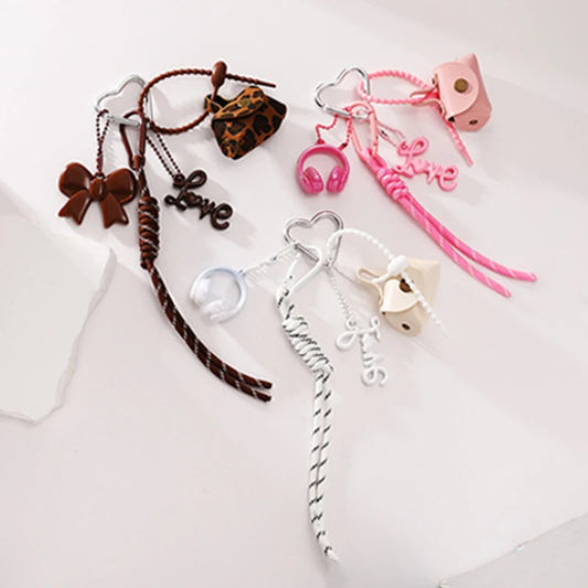 Hand-Woven PU Leather Keyring with Tassels & Heart Pendant