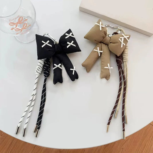 New Simple Checkered Bow Plush Keychain Cute And Sweet Girl Backpack Pendant Car Hanging Decoration Festival Gift