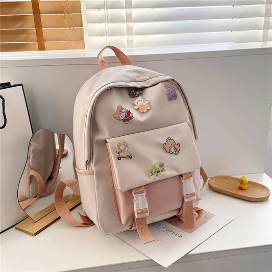 Nylon Waterproof Women's Backpack | Striped College Laptop Travel School Bag