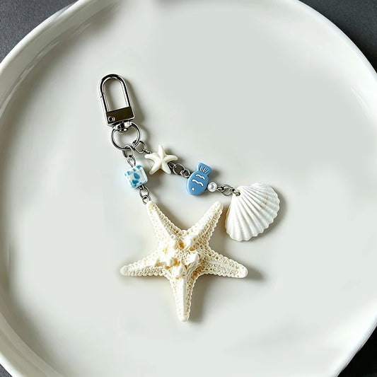 Ocean Style Shell & Starfish Keychain | Vacation Bag Charm Pendant