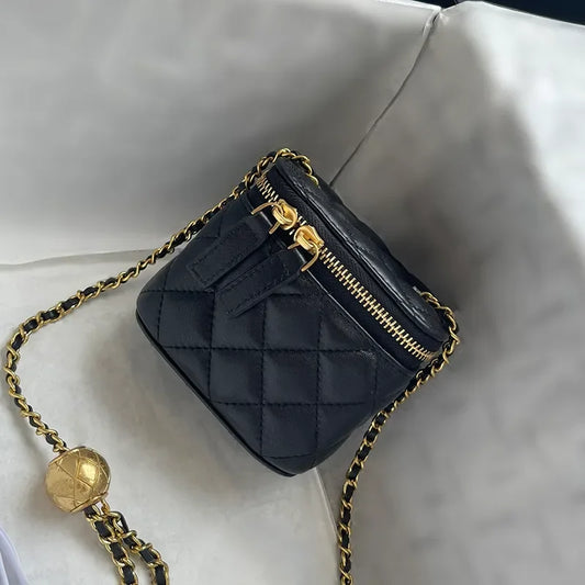 Women's Genuine Sheepskin Leather Diamond Chain Bag | Y2K Lozenge Bucket Shoulder Handbag